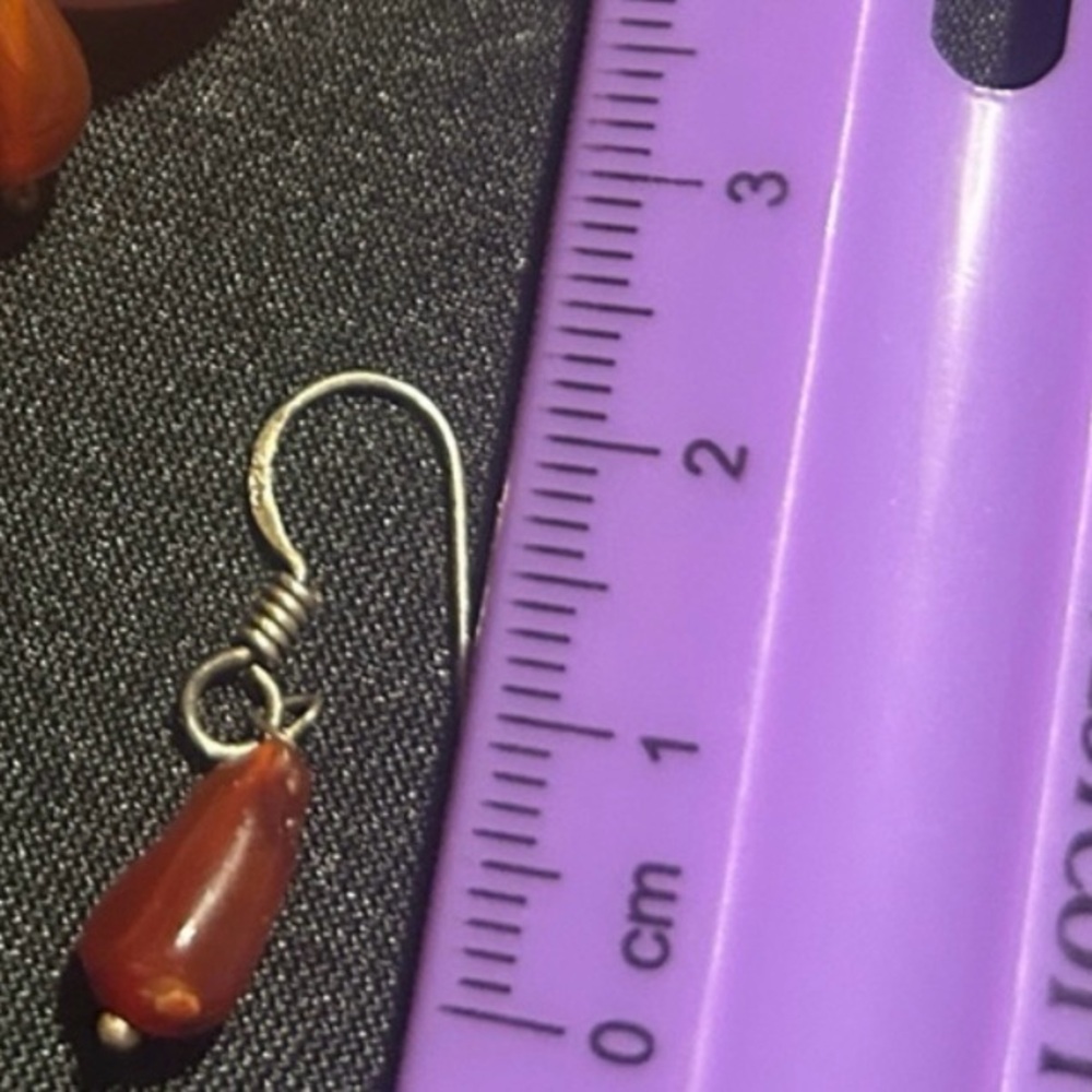 Vintage Carnelian Dangle Earrings Sterling Silver Teardrop Boho Jewelry Artisan - Picture 9 of 9